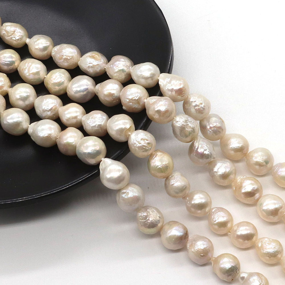 Polished Freshwater Pearl Beads In Baroque Style, 9mm Diameter, Center-Drilled For Jewelry Making