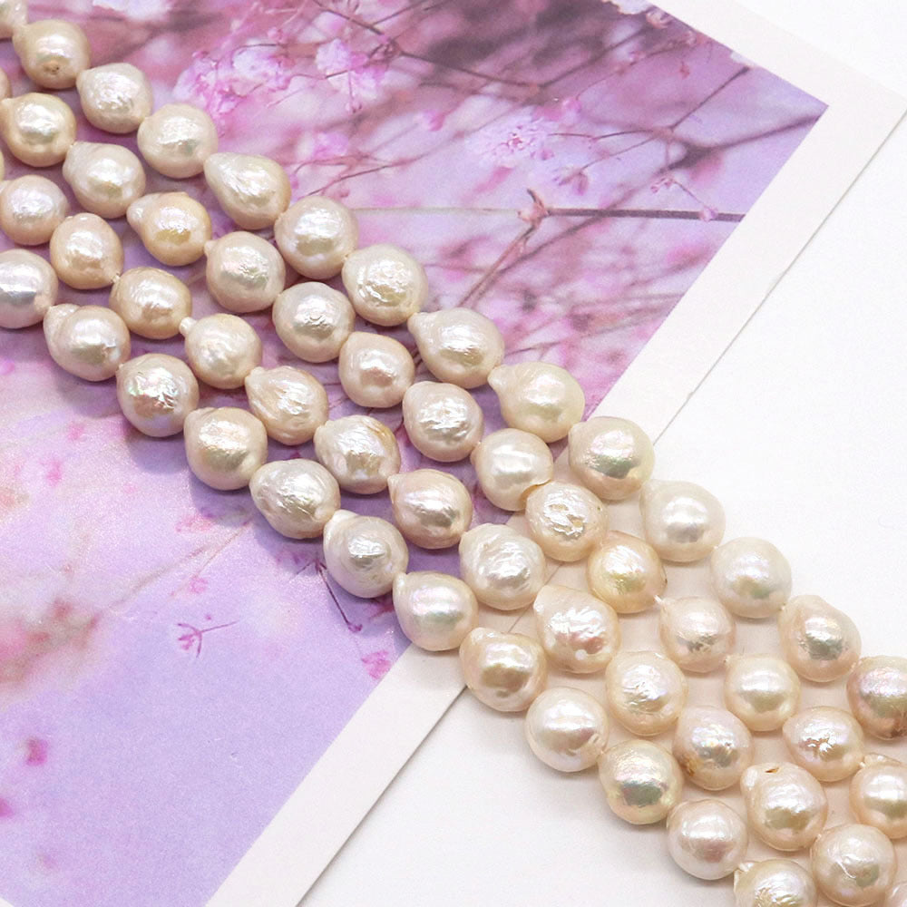 Polished Freshwater Pearl Beads In Baroque Style, 9mm Diameter, Center-Drilled For Jewelry Making