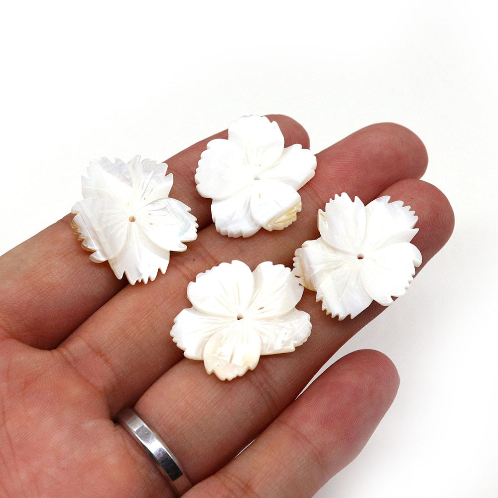 Natural White Shell Flower Beads Carved With Center-Drilled Holes For Jewelry Making