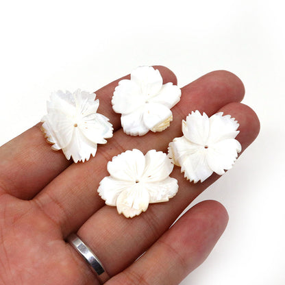 Natural White Shell Flower Beads Carved With Center-Drilled Holes For Jewelry Making
