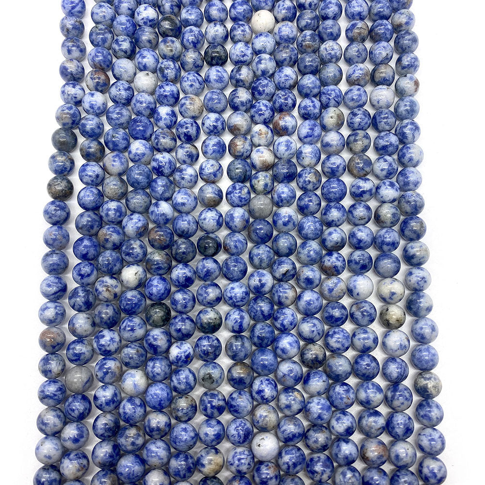 Polished Natural Stone Round Beads With 6 Mm Diameter In Blue For Jewelry Making
