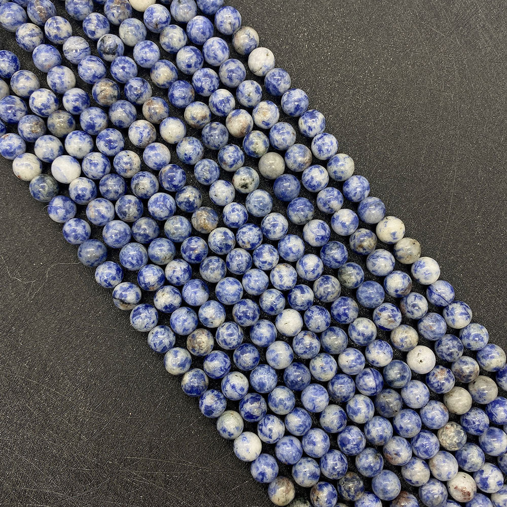 Polished Natural Stone Round Beads With 6 Mm Diameter In Blue For Jewelry Making