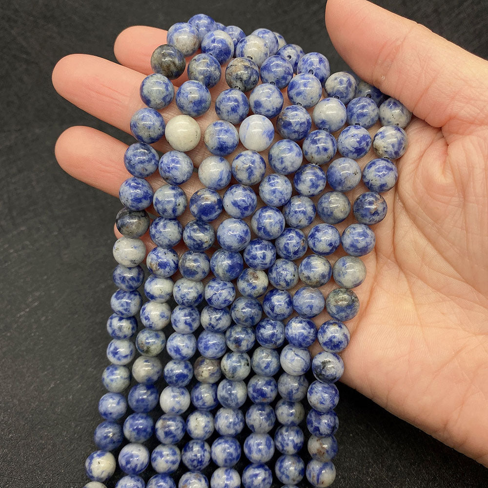 Polished Natural Stone Round Beads With 6 Mm Diameter In Blue For Jewelry Making