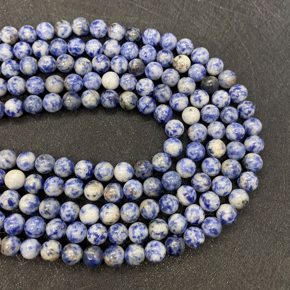 Polished Natural Stone Round Beads With 6 Mm Diameter In Blue For Jewelry Making