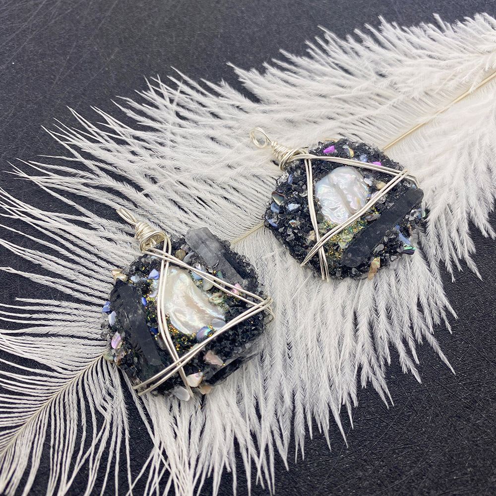 Bohemian Freshwater Pearl Pendant Featuring Irregular Craftsmanship In Dyed Black Natural Material
