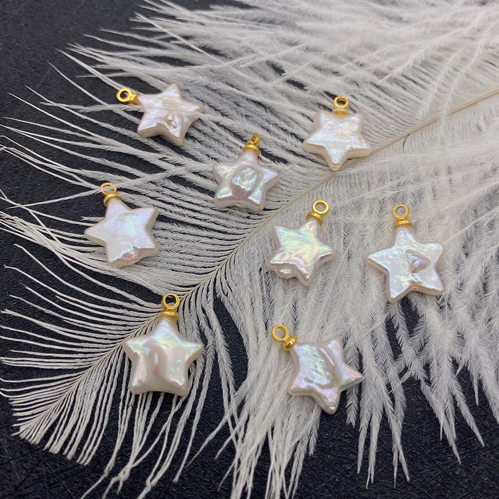 Pentagram Pendant Featuring Polished Freshwater Pearl Inlay, Natural Jewelry Accessory