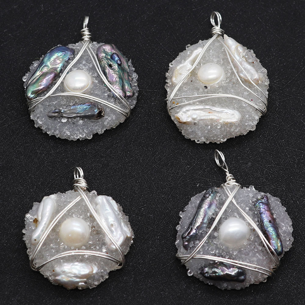 Natural Freshwater Pearl Pendant With Irregular Design And Inlay, Elegant Jewelry Accessory