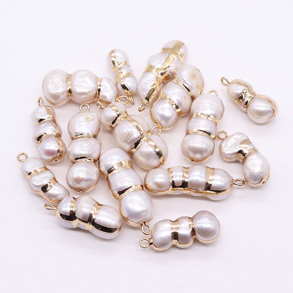 Peanut Pendant Featuring Polished Freshwater Pearl Inlay In Natural Baroque Style