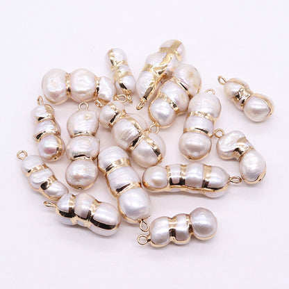 Peanut Pendant Featuring Polished Freshwater Pearl Inlay In Natural Baroque Style