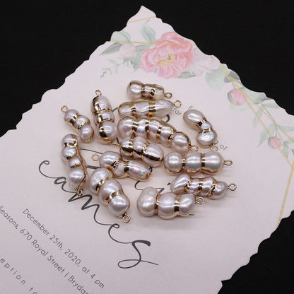 Peanut Pendant Featuring Polished Freshwater Pearl Inlay In Natural Baroque Style