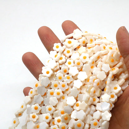 Natural Shell Flowers Beads For Jewelry Making, Diameter 6 Mm, Center-Drilled, Featuring Enamel Craft