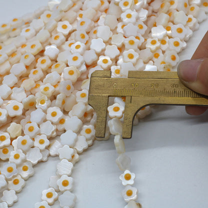 Natural Shell Flowers Beads For Jewelry Making, Diameter 6 Mm, Center-Drilled, Featuring Enamel Craft