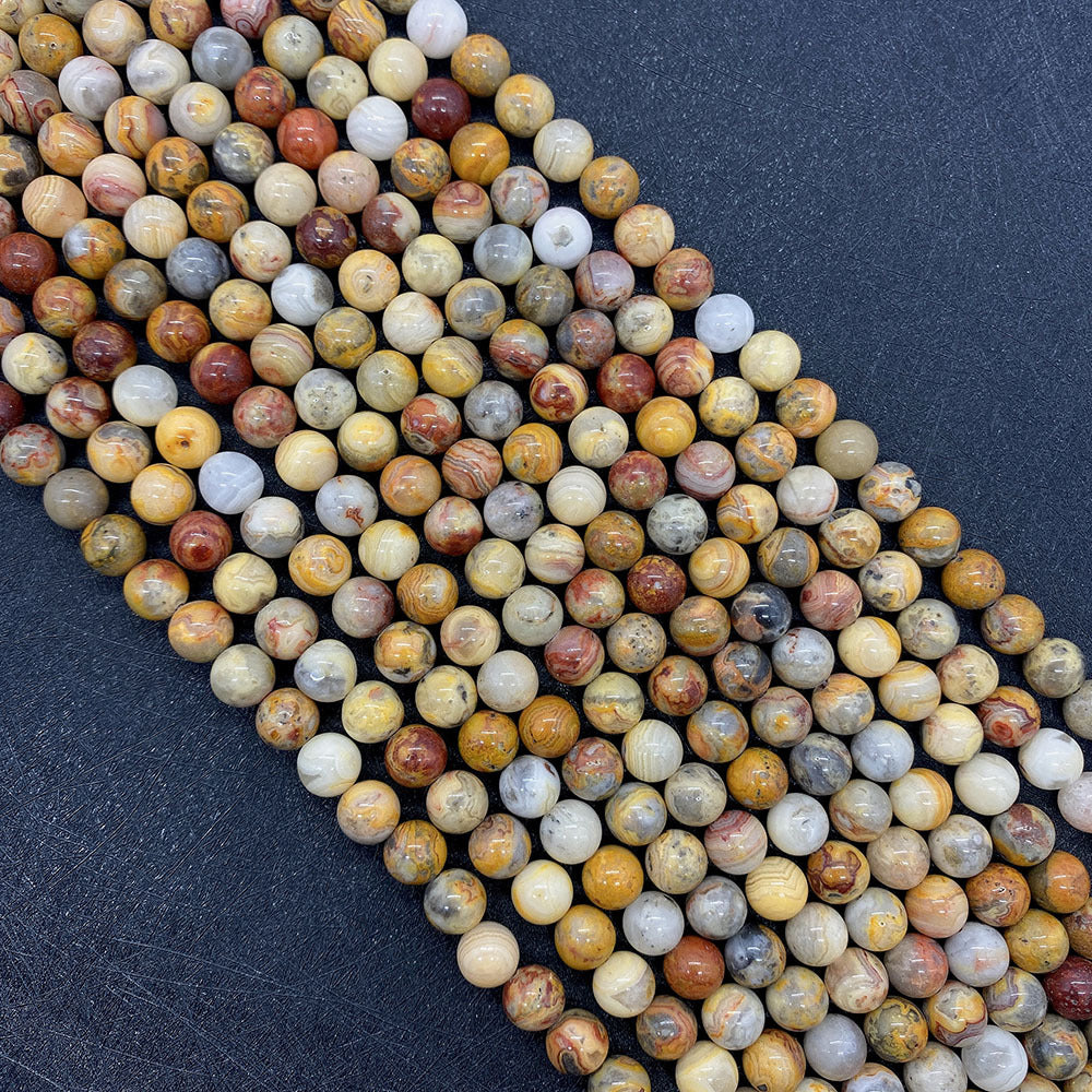 Round Polished Natural Stone Beads With Agate Inlay, Diameter 6 Mm For Jewelry Making