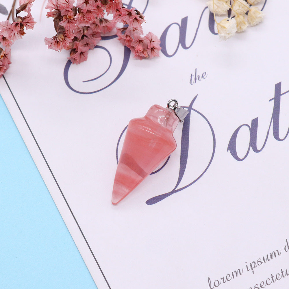 Watermelon Natural Stone Pendant With Watermelon Stone Inlay, Polished Finish Jewelry