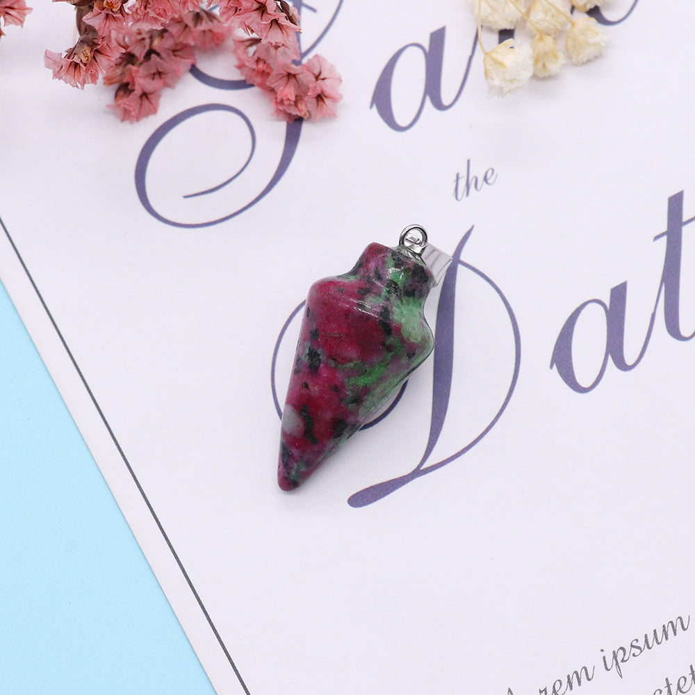 Watermelon Natural Stone Pendant With Watermelon Stone Inlay, Polished Finish Jewelry