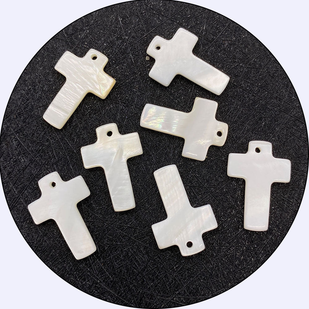 100 PCS White Natural Shell Cross Pendants Featuring Carving Craftsmanship For Jewelry Making
