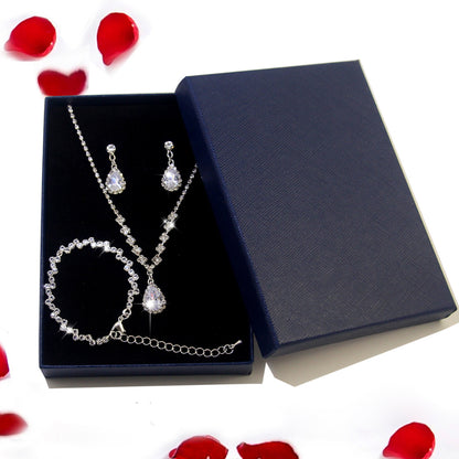 Water Droplets Jewelry Set For Women With Electroplated Copper Alloy And Zircon Inlay, 3 Pieces Set