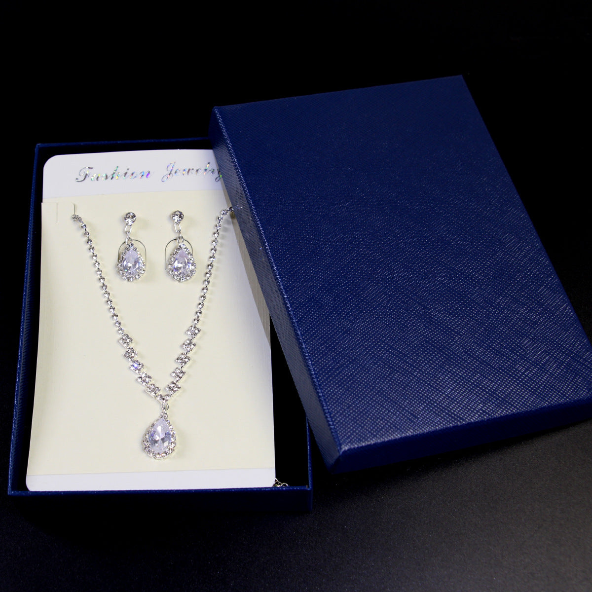 Water Droplets Jewelry Set For Women With Electroplated Copper Alloy And Zircon Inlay, 3 Pieces Set