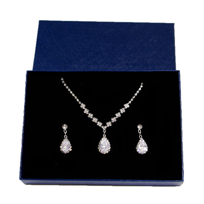 Water Droplets Jewelry Set For Women With Electroplated Copper Alloy And Zircon Inlay, 3 Pieces Set