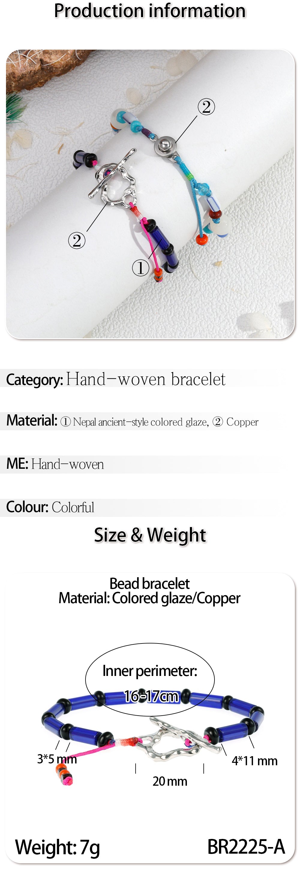 Bohemian Geometric Beaded Glass Bracelet For Women With Rhodium Plated Woven Rope Chain