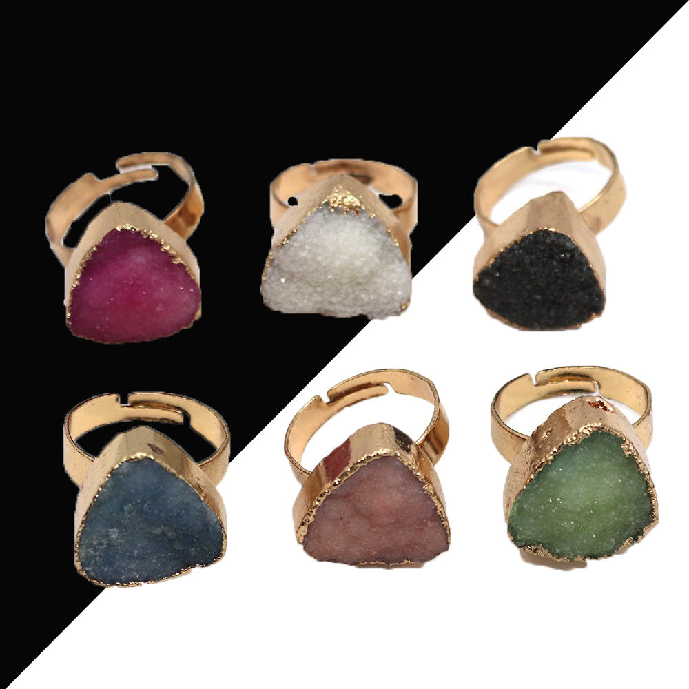 Ethnic Style Unisex Ring Featuring Trillion-cut Natural Stone In Green With Natural Stone Setting