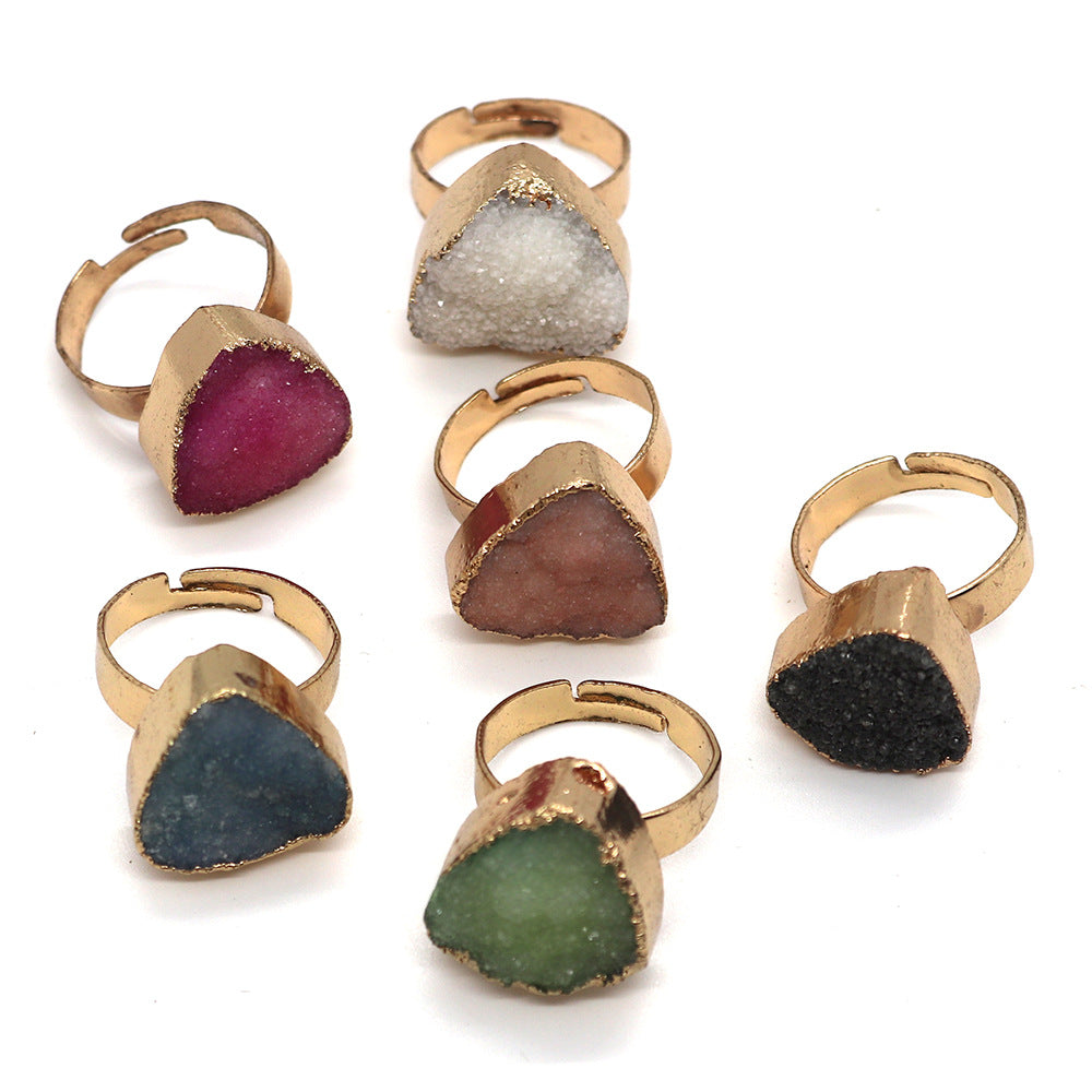 Ethnic Style Unisex Ring Featuring Trillion-cut Natural Stone In Green With Natural Stone Setting