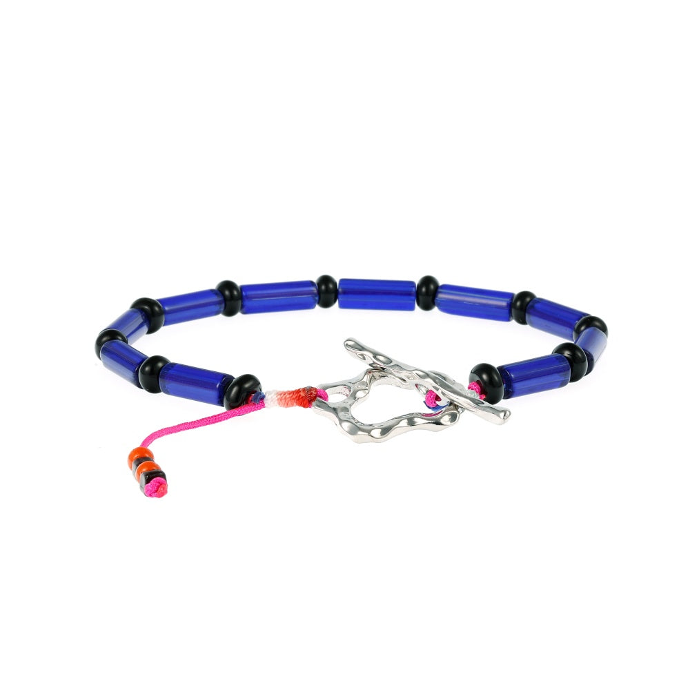 Bohemian Geometric Beaded Glass Bracelet For Women With Rhodium Plated Woven Rope Chain