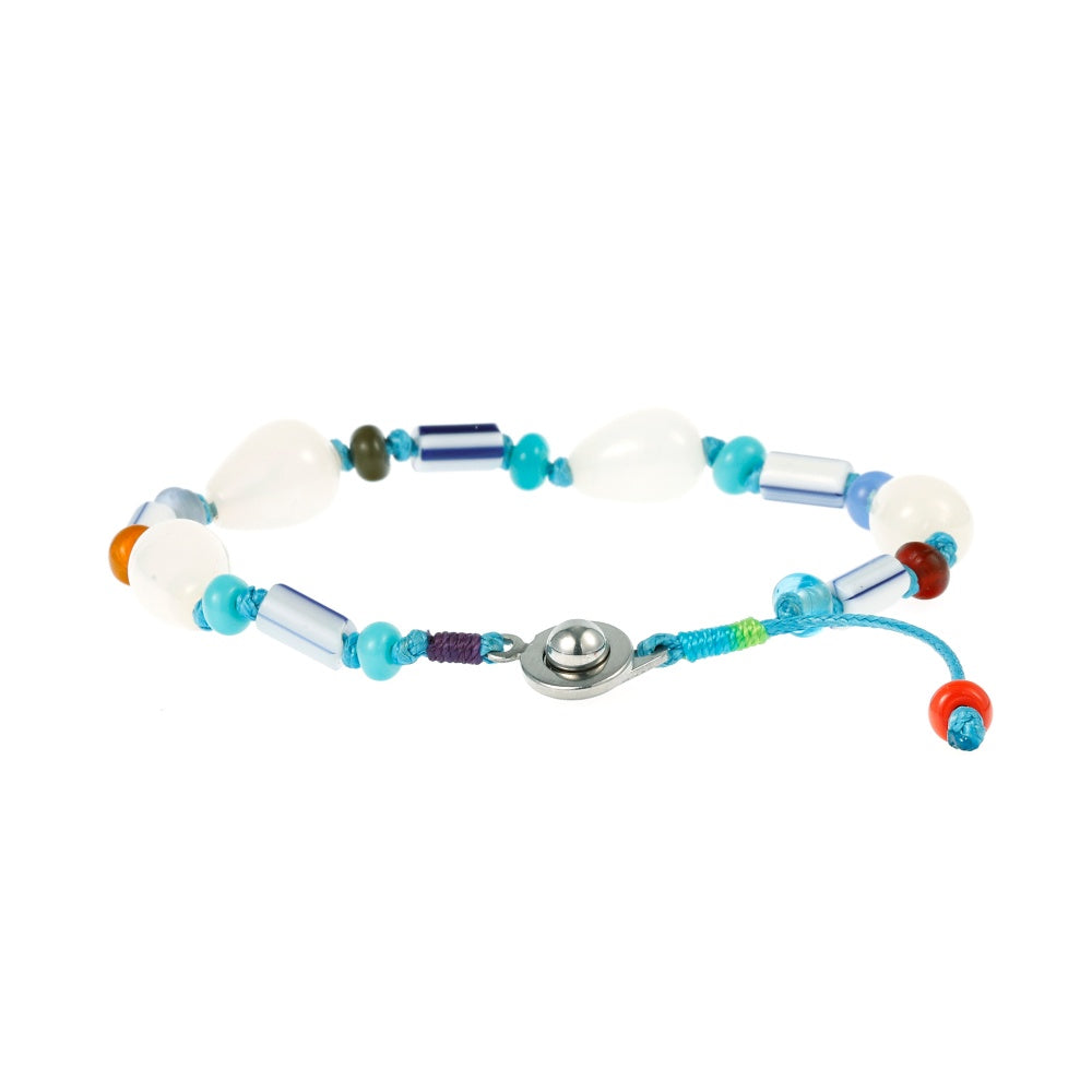 Bohemian Geometric Beaded Glass Bracelet For Women With Rhodium Plated Woven Rope Chain
