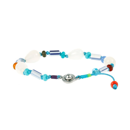 Bohemian Geometric Beaded Glass Bracelet For Women With Rhodium Plated Woven Rope Chain
