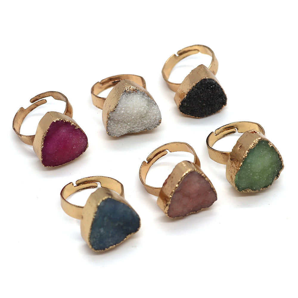 Ethnic Style Unisex Ring Featuring Trillion-cut Natural Stone In Green With Natural Stone Setting