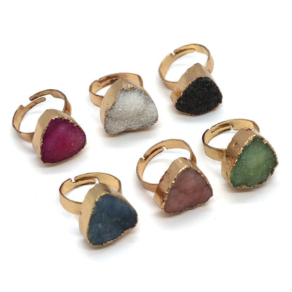 Ethnic Style Unisex Ring Featuring Trillion-cut Natural Stone In Green With Natural Stone Setting