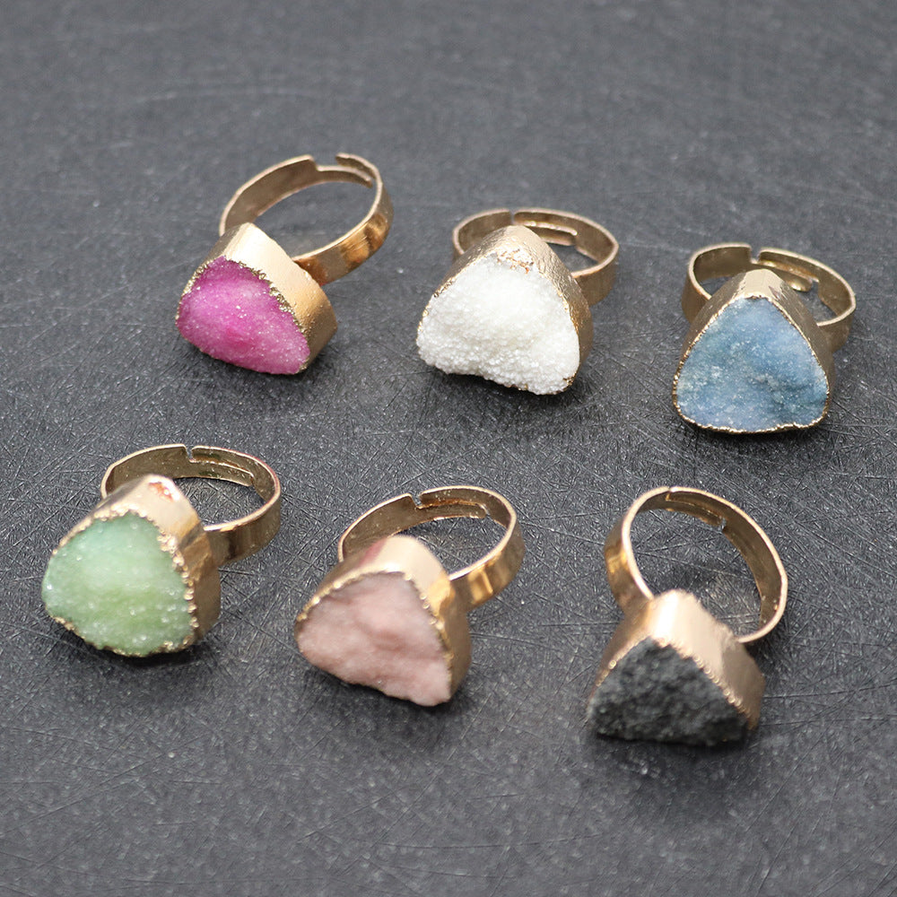 Ethnic Style Unisex Ring Featuring Trillion-cut Natural Stone In Green With Natural Stone Setting