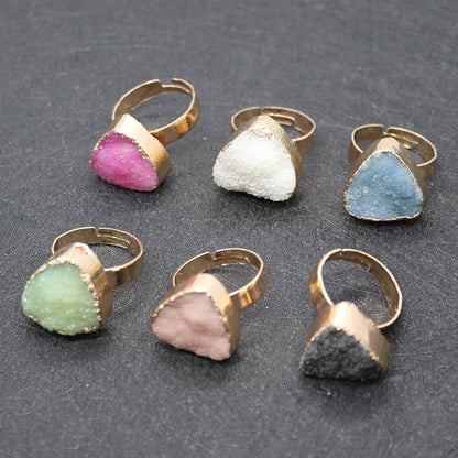 Ethnic Style Unisex Ring Featuring Trillion-cut Natural Stone In Green With Natural Stone Setting