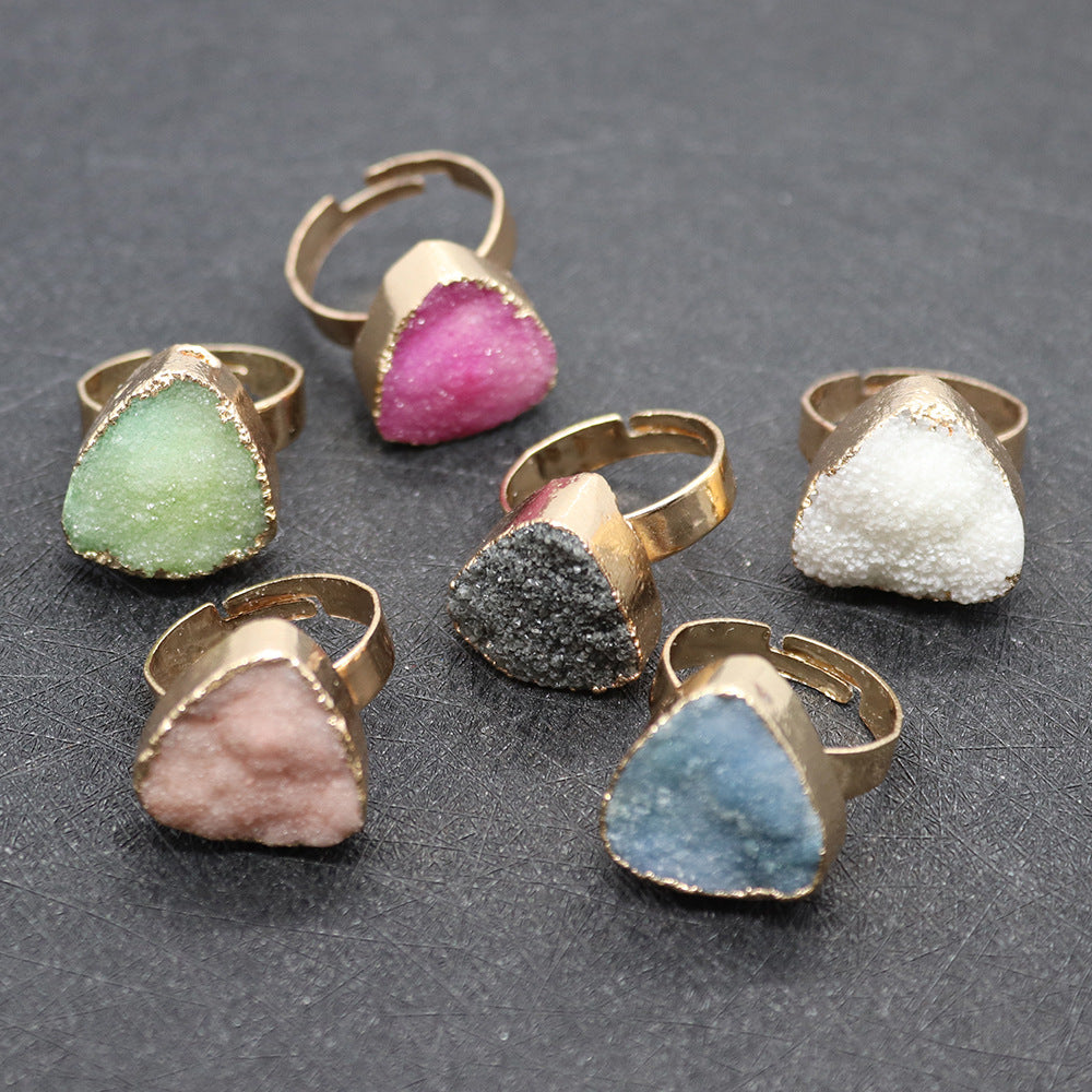 Ethnic Style Unisex Ring Featuring Trillion-cut Natural Stone In Green With Natural Stone Setting