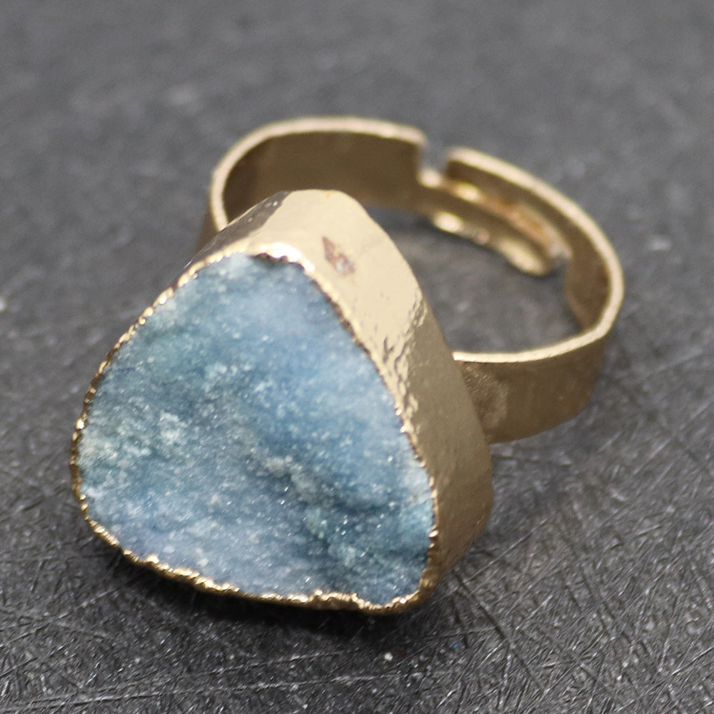 Ethnic Style Unisex Ring Featuring Trillion-cut Natural Stone In Green With Natural Stone Setting
