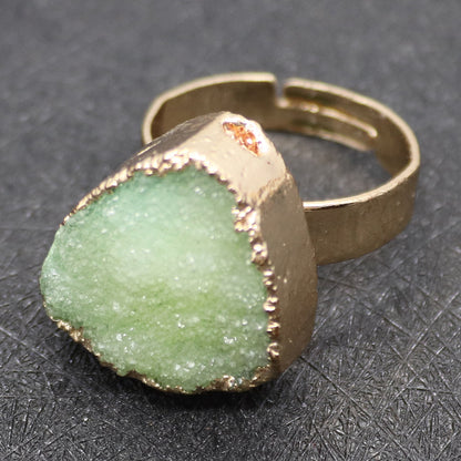 Ethnic Style Unisex Ring Featuring Trillion-cut Natural Stone In Green With Natural Stone Setting