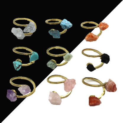Unisex Open Rings Featuring Irregular Natural Stone Inlay, Made With Natural Stone, 50 PCS/Package