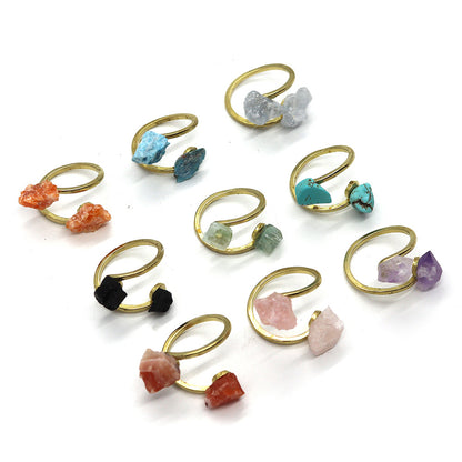 Unisex Open Rings Featuring Irregular Natural Stone Inlay, Made With Natural Stone, 50 PCS/Package