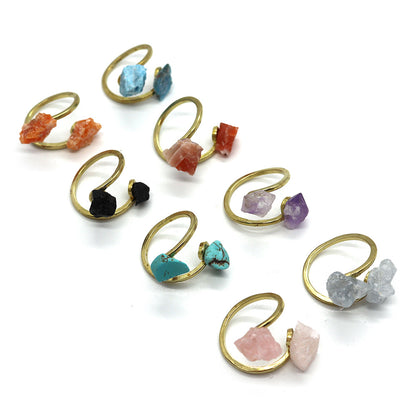 Unisex Open Rings Featuring Irregular Natural Stone Inlay, Made With Natural Stone, 50 PCS/Package