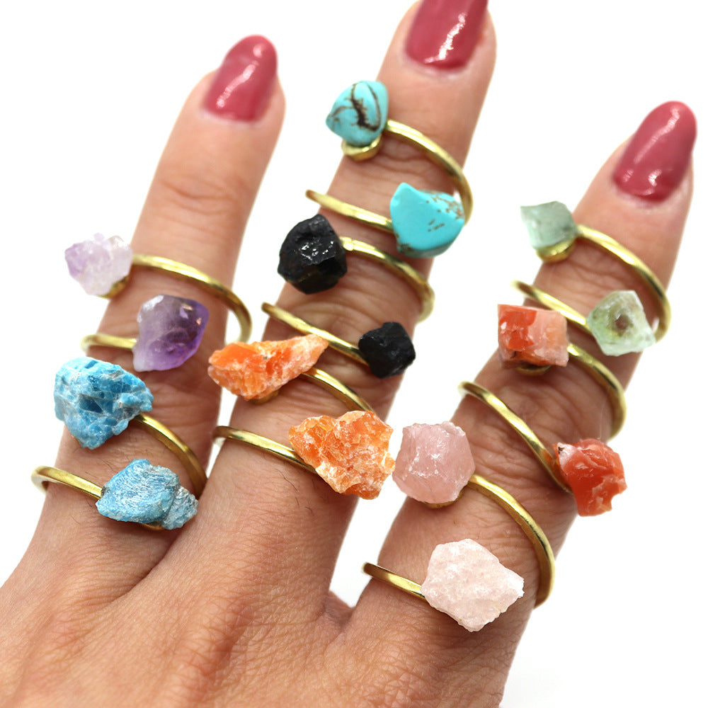 Unisex Open Rings Featuring Irregular Natural Stone Inlay, Made With Natural Stone, 50 PCS/Package