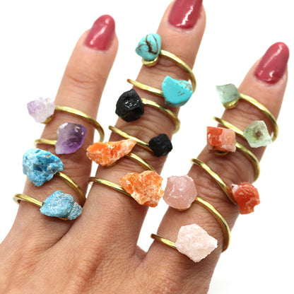 Unisex Open Rings Featuring Irregular Natural Stone Inlay, Made With Natural Stone, 50 PCS/Package