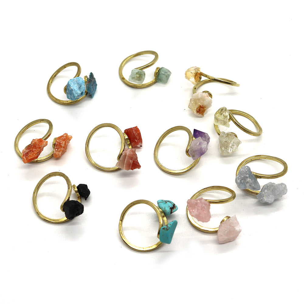 Unisex Open Rings Featuring Irregular Natural Stone Inlay, Made With Natural Stone, 50 PCS/Package