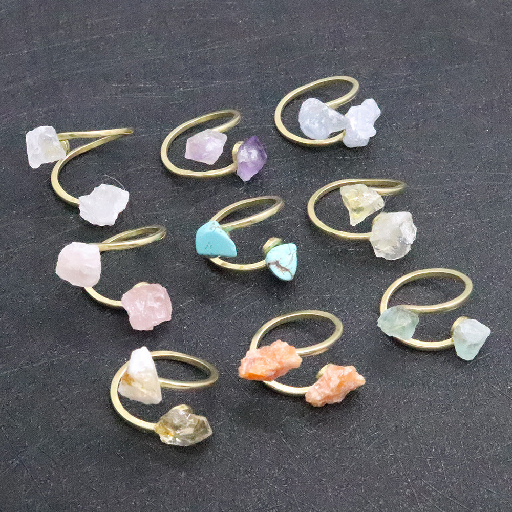 Unisex Open Rings Featuring Irregular Natural Stone Inlay, Made With Natural Stone, 50 PCS/Package