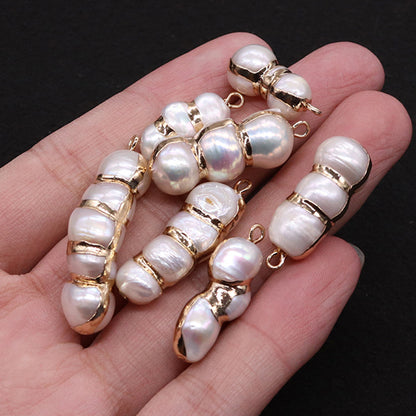 Peanut Pendant Featuring Polished Freshwater Pearl Inlay In Natural Baroque Style