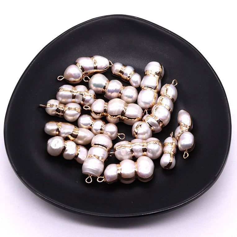 Peanut Pendant Featuring Polished Freshwater Pearl Inlay In Natural Baroque Style