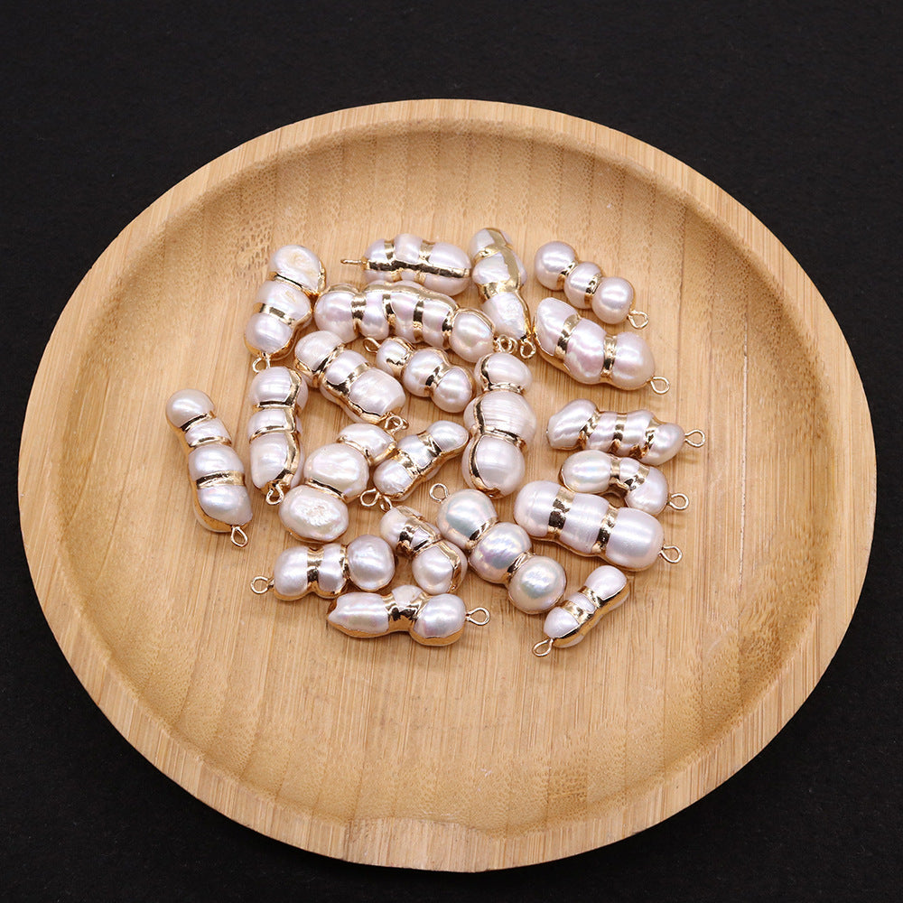 Peanut Pendant Featuring Polished Freshwater Pearl Inlay In Natural Baroque Style