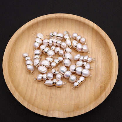 Peanut Pendant Featuring Polished Freshwater Pearl Inlay In Natural Baroque Style