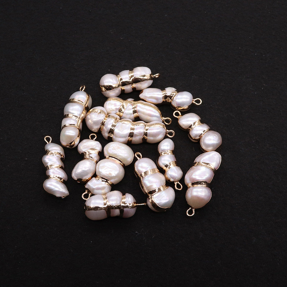 Peanut Pendant Featuring Polished Freshwater Pearl Inlay In Natural Baroque Style