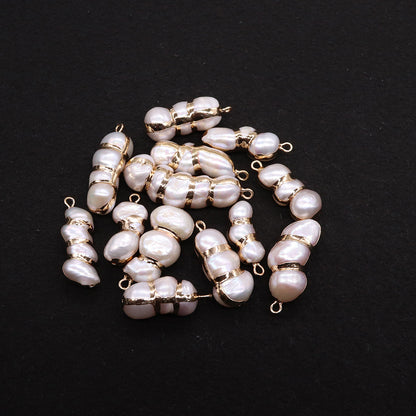 Peanut Pendant Featuring Polished Freshwater Pearl Inlay In Natural Baroque Style