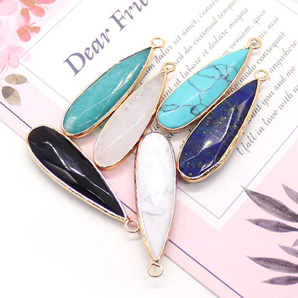 Water Droplets Pendant Made Of Natural Stone Featuring Electroplated Gold And Copper Plated Finish In Cyan